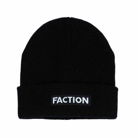 Faction Logo Beanie Black Flat Lay Front Thumbnail