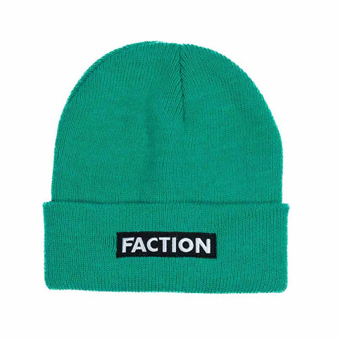 Faction Logo Beanie Green Flat Lay Front Thumbnail