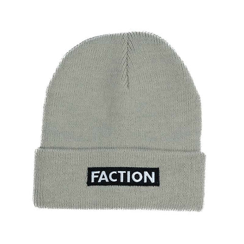Faction Logo Beanie Light Grey Flat Lay Front Thumbnail