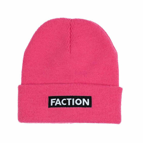 Faction Logo Beanie Pink Flat Lay Front Thumbnail